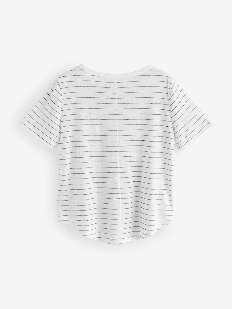 Gap White/Black Stripe Linen Blend Short Sleeve Scoop Neck T-Shirt - Image 2 of 4
