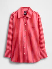 Gap Red Cotton Poplin Striped Oversized Shirt - Image 1 of 5