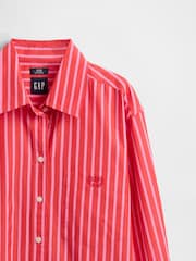 Gap Red Cotton Poplin Striped Oversized Shirt - Image 4 of 5