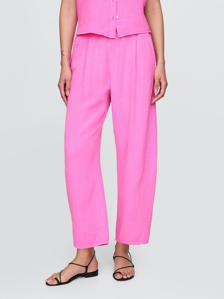 Gap Pink 100% Cotton Crinkle Gauze Easy Barrel Trousers - Image 2 of 8