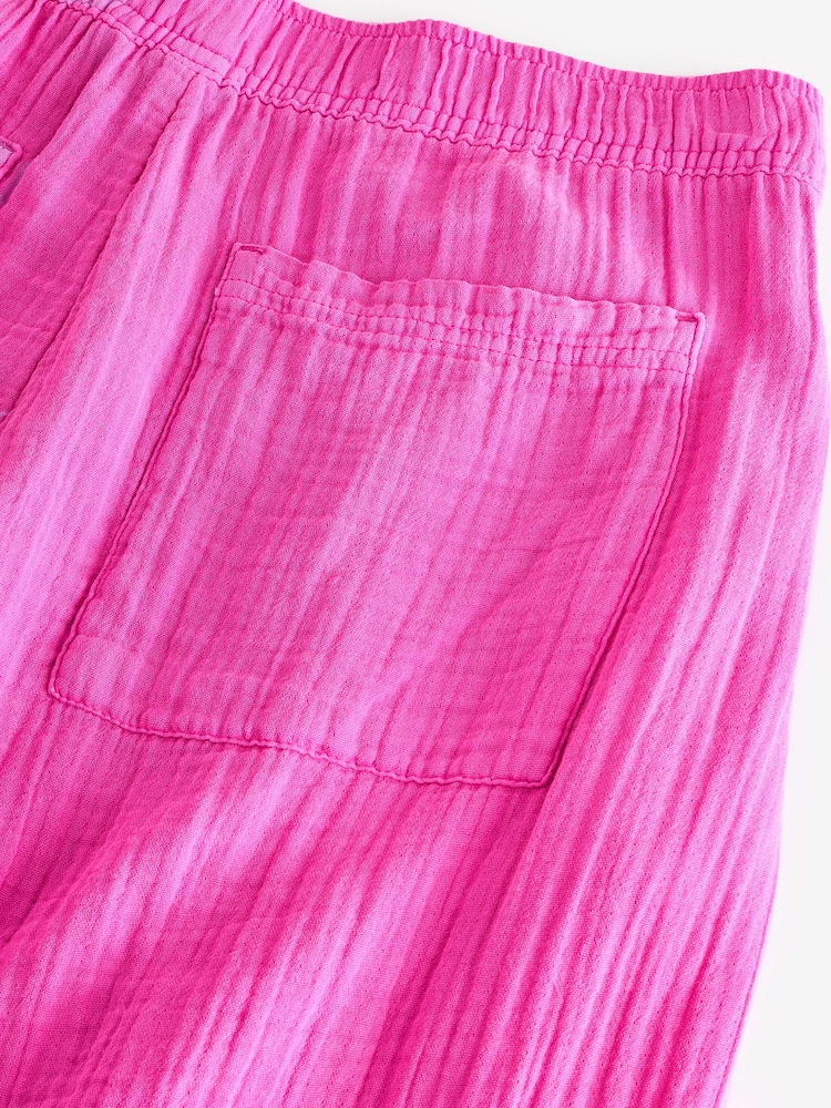 Gap Pink 100% Cotton Crinkle Gauze Easy Barrel Trousers - Image 8 of 8