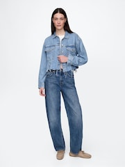 Gap Blue UltraSoft Relaxed Cropped Icon Denim Jacket - Image 3 of 4