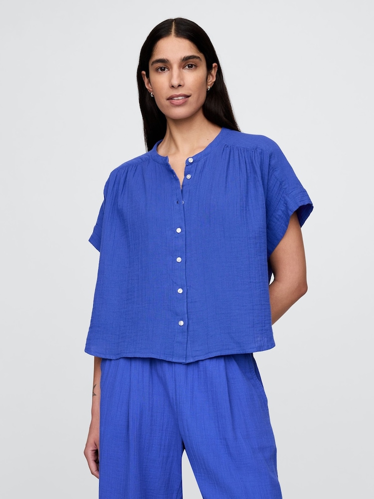 Blau - Gap Crinkle Gauze Dolman Short Sleeve Shirt - Bild 1 von 5 Blau - Gap Crinkle Gauze Dolman Short Sleeve Shirt - Bild 1 von 5