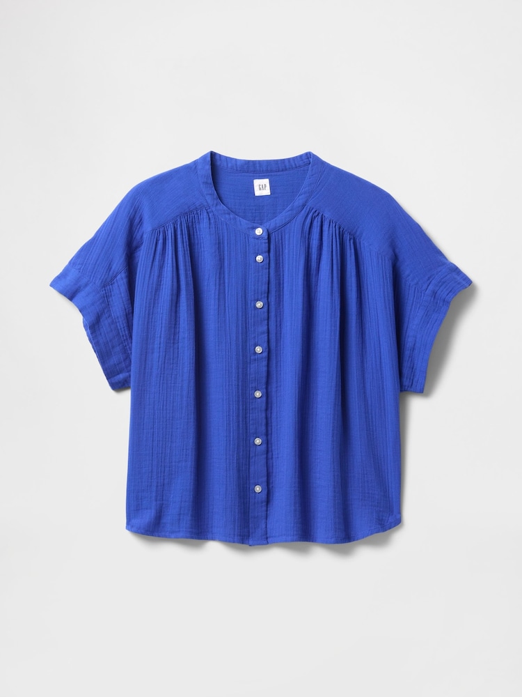 Blau - Gap Crinkle Gauze Dolman Short Sleeve Shirt - Bild 5 von 5 Blau - Gap Crinkle Gauze Dolman Short Sleeve Shirt - Bild 5 von 5