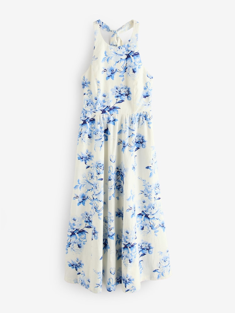 Gap White/Blue Floral Sleeveless Halter Neck Maxi Dress - Image 1 of 5 Gap White/Blue Floral Sleeveless Halter Neck Maxi Dress - Image 1 of 5