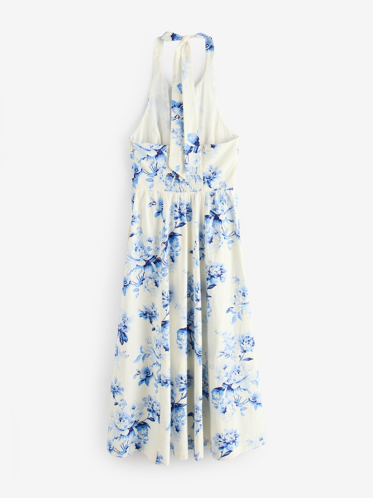 Gap White/Blue Floral Sleeveless Halter Neck Maxi Dress - Image 2 of 5 Gap White/Blue Floral Sleeveless Halter Neck Maxi Dress - Image 2 of 5