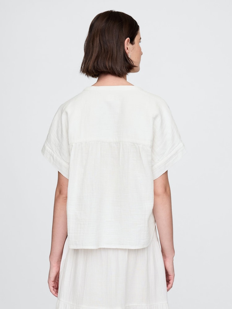 Gap White 100% Cotton Crinkle Gauze Dolman Short Sleeve Shirt - Image 2 of 5