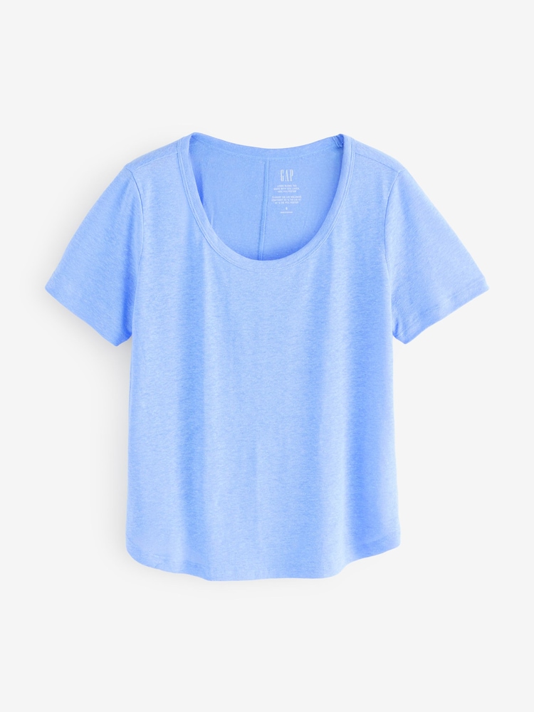Gap Blue Linen Blend Short Sleeve Scoop Neck T-Shirt - Image 1 of 4