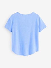 Gap Blue Linen Blend Short Sleeve Scoop Neck T-Shirt - Image 2 of 4