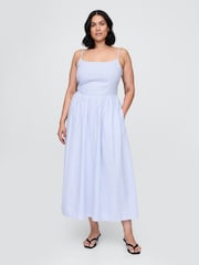 Gap Blue Pinstripe Linen-Blend Drop-Waist Maxi Summer Dress - Image 1 of 5