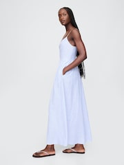 Gap Blue Pinstripe Linen-Blend Drop-Waist Maxi Summer Dress - Image 2 of 5