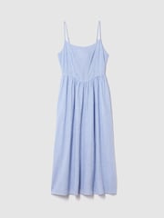 Gap Blue Pinstripe Linen-Blend Drop-Waist Maxi Summer Dress - Image 3 of 5