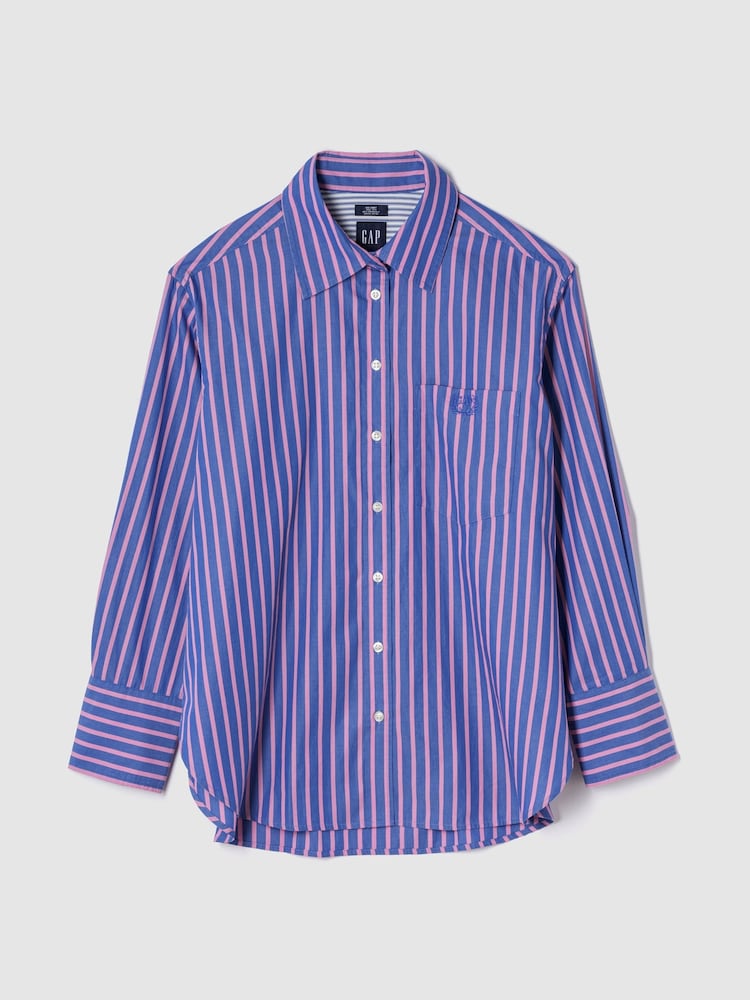 Gap Blue/Pink Cotton Poplin Striped Oversized Shirt - Image 1 of 5