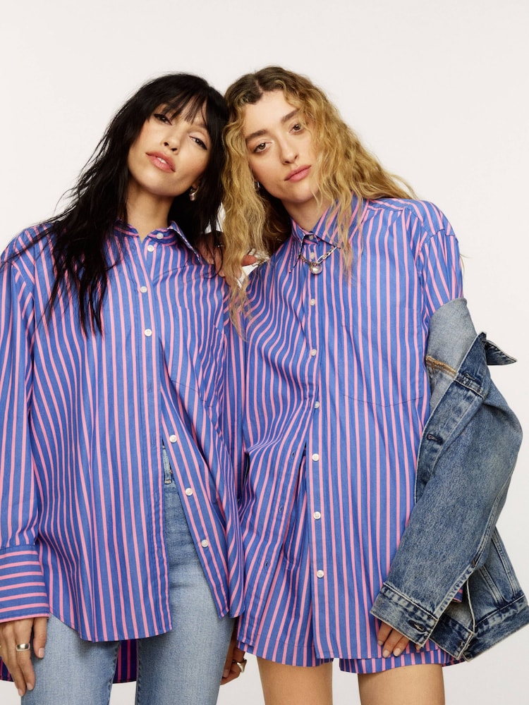 Gap Blue/Pink Cotton Poplin Striped Oversized Shirt - Image 2 of 6 Gap Blue/Pink Cotton Poplin Striped Oversized Shirt - Image 2 of 6