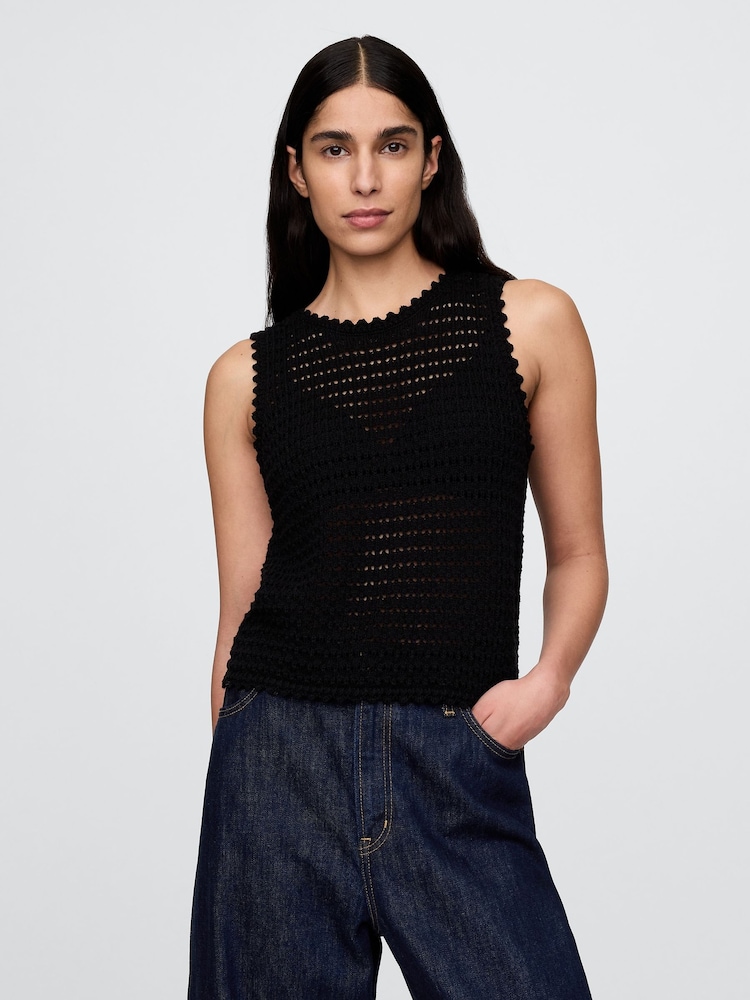 Zwart - Gap 100% Cotton Crochet Vest - Image 1 of 5