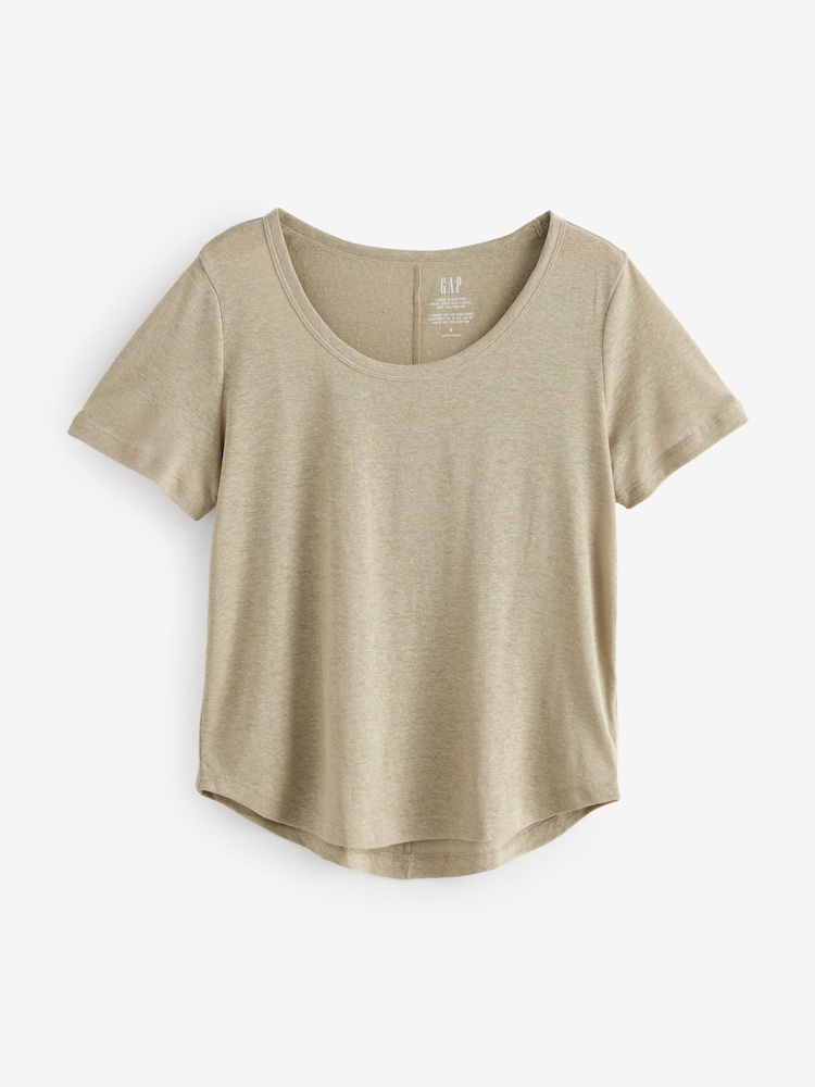 Marrón - Camiseta de manga corta con cuello redondo de mezcla de lino de Gap - Imagen 1 de 4 Marrón - Camiseta de manga corta con cuello redondo de mezcla de lino de Gap - Imagen 1 de 4
