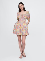 Gap Black Multi Floral Puff-Sleeve Mini Dress - Image 1 of 5