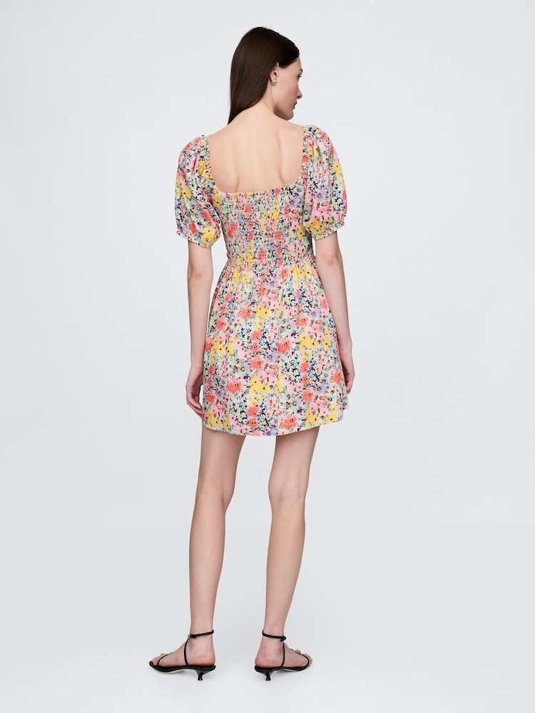 Gap Black Multi Floral Puff-Sleeve Mini Dress - Image 2 of 5 Gap Black Multi Floral Puff-Sleeve Mini Dress - Image 2 of 5
