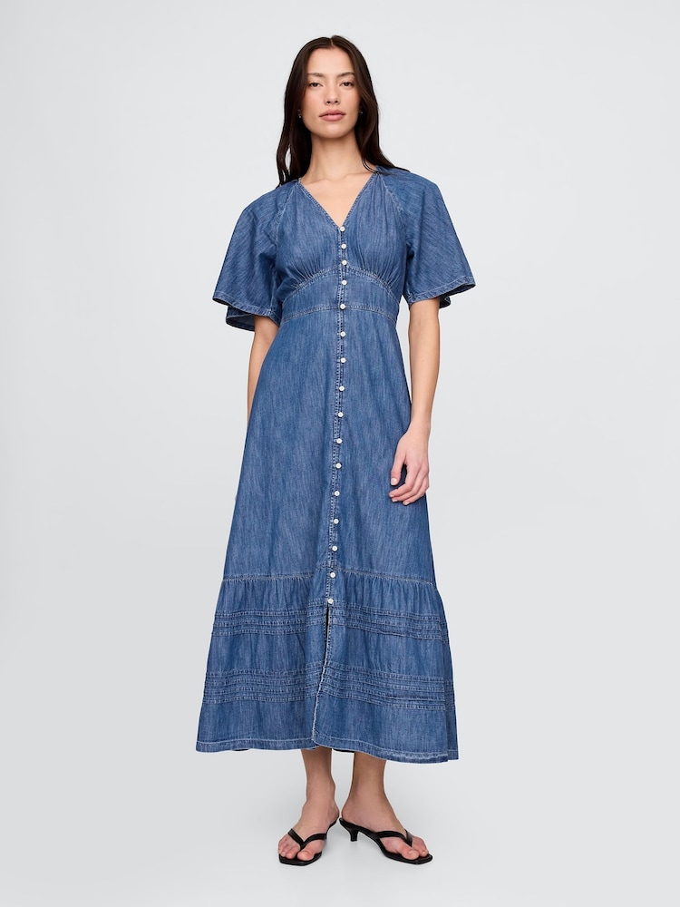 Vestido largo escalonado con mangas acampanadas de Gap - Imagen 1 de 5