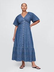 Vestido largo escalonado con mangas acampanadas de Gap - Imagen 4 de 5