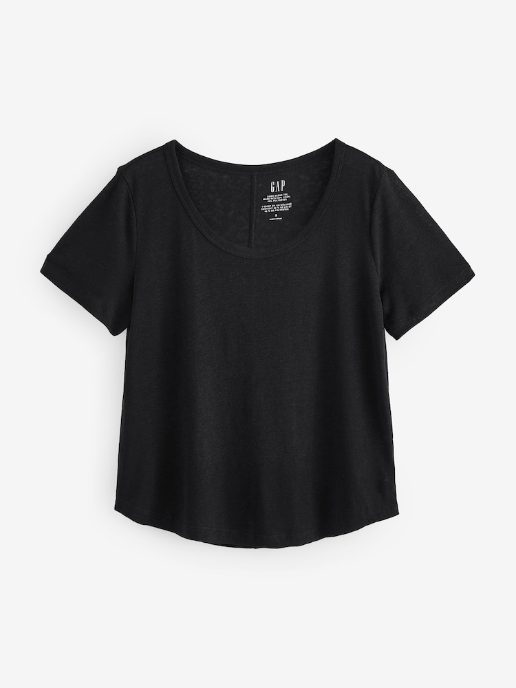 Gap Black Linen Blend Short Sleeve Scoop Neck T-Shirt - Image 1 of 4