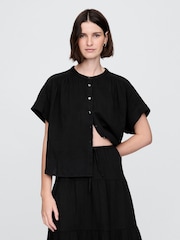 Gap Black 100% Cotton Crinkle Gauze Dolman Short Sleeve Shirt - Image 1 of 3