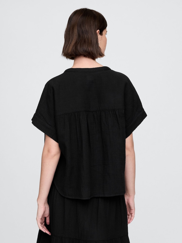 Gap Black 100% Cotton Crinkle Gauze Dolman Short Sleeve Shirt - Image 2 of 3