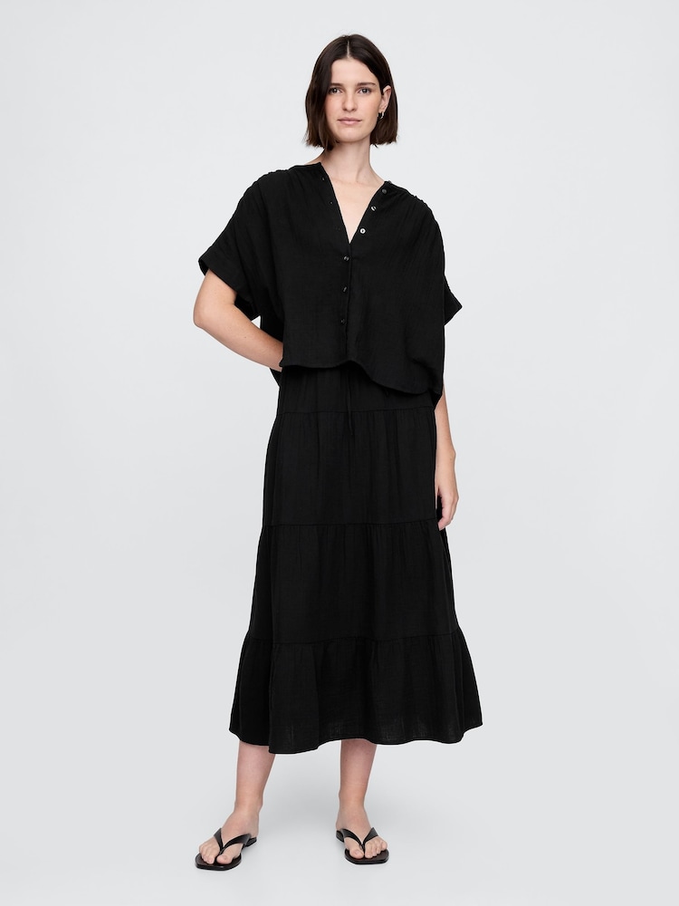 Gap Black Crinkle Gauze Dolman Short Sleeve Shirt - Image 3 of 3 Gap Black Crinkle Gauze Dolman Short Sleeve Shirt - Image 3 of 3