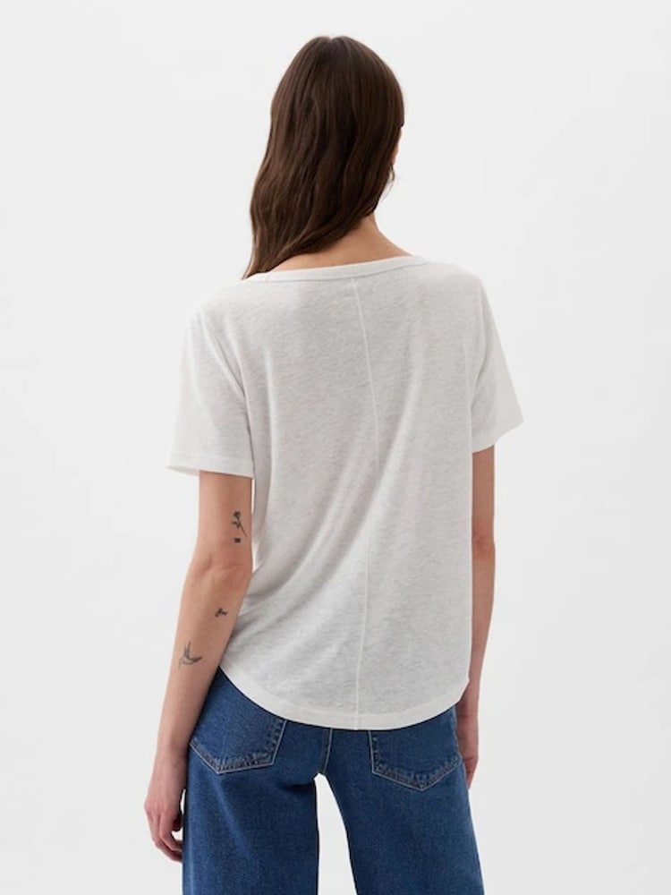 Gap White Linen Blend Short Sleeve Scoop Neck T-Shirt - Image 2 of 7 Gap White Linen Blend Short Sleeve Scoop Neck T-Shirt - Image 2 of 7