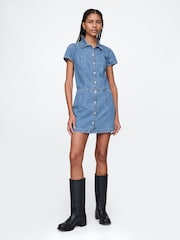 Gap Blue UltraSoft Denim Mini Shift Dress - Image 1 of 5