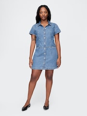 Gap Blue UltraSoft Denim Mini Shift Dress - Image 2 of 5