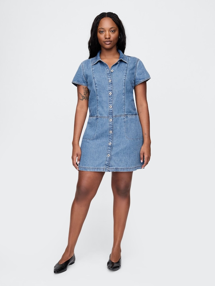 Gap Blue UltraSoft Denim Mini Shift Dress - Image 2 of 5