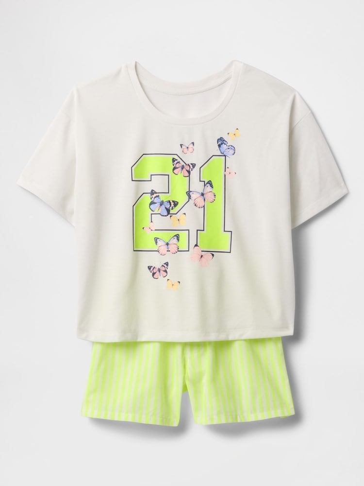Crème en gele vlinder - Gap pointelle pyjama met korte broek (6-13jaar) - Image 1 of 3