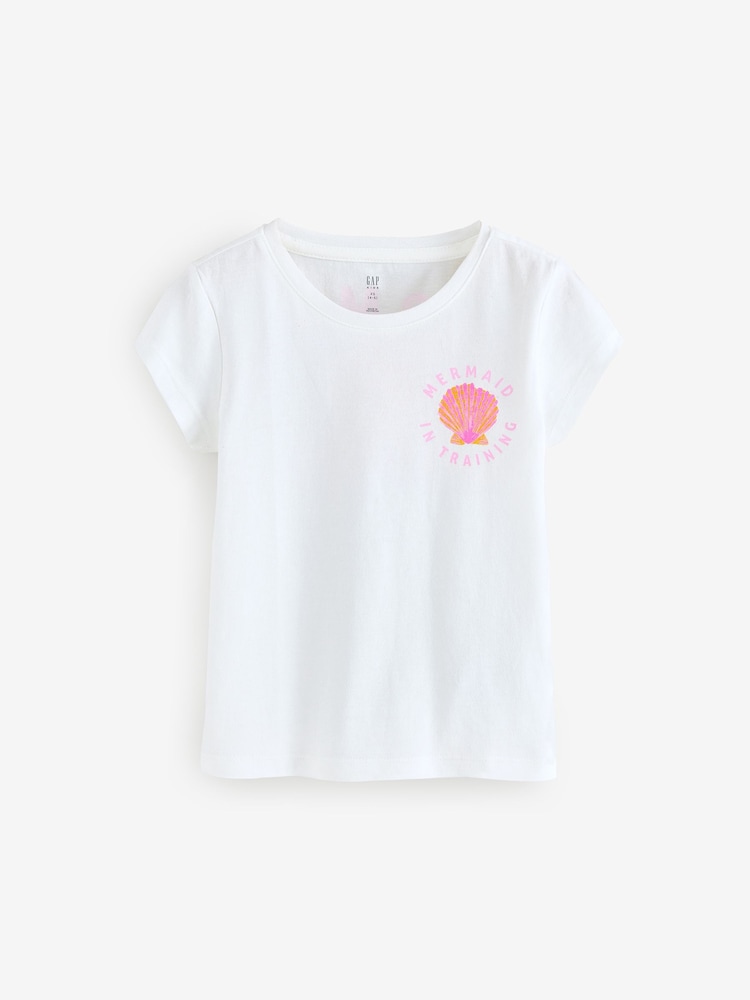 Gap White Shell Logo Short Sleeve Crew Neck T-Shirt - Image 1 of 4 Gap White Shell Logo Short Sleeve Crew Neck T-Shirt - Image 1 of 4