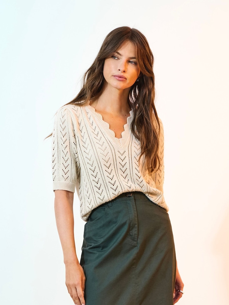 JDY Cream Crochet Short Sleeve Jumper - Image 1 of 9