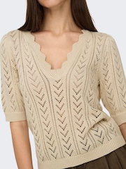 JDY Cream Crochet Short Sleeve Jumper - Image 7 of 9