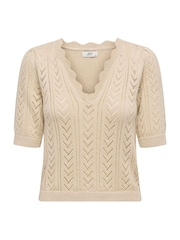 JDY Cream Crochet Short Sleeve Jumper - Image 8 of 9