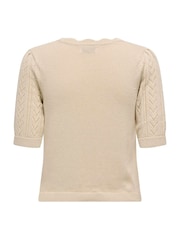 JDY Cream Crochet Short Sleeve Jumper - Image 9 of 9