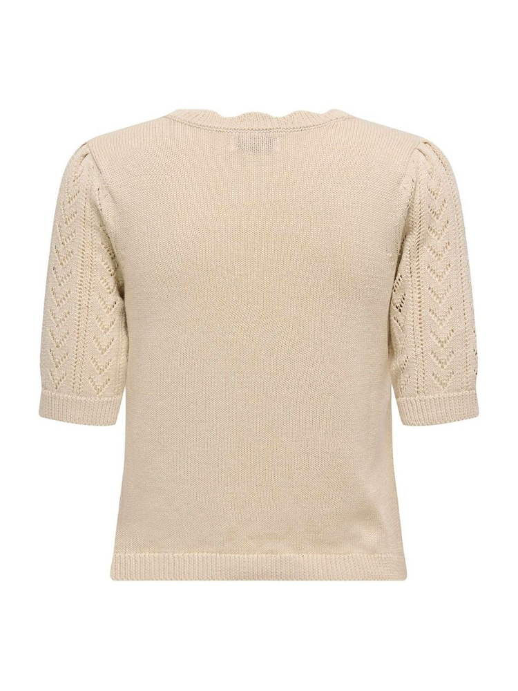 JDY Cream Crochet Short Sleeve Jumper - Image 9 of 9