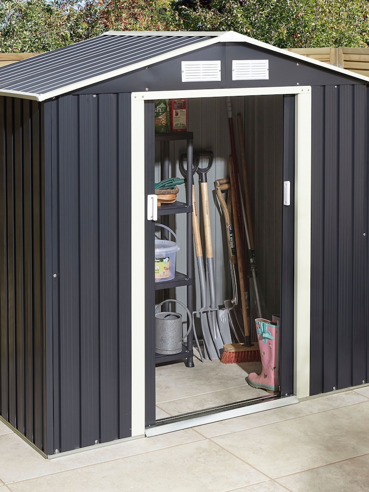 Rowlinson Dark Grey Trentvale 6 x 4ft Metal Garden Apex Shed with Assembly - Image 1 of 6