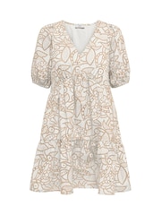 JDY White Short Embroidered 100% Cotton Dress - Image 1 of 2