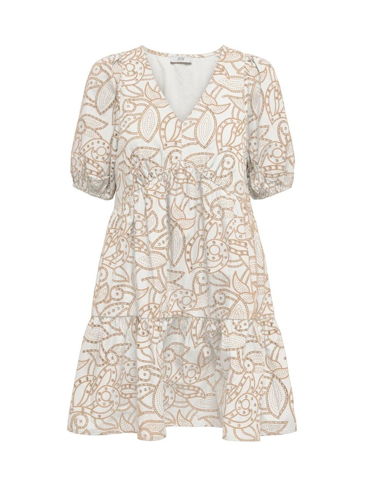 JDY White Short Embroidered 100% Cotton Dress - Image 1 of 2