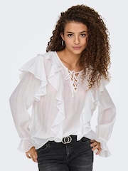 JDY White Tie Detail Frill Blouse - Image 1 of 6