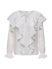 JDY White Tie Detail Frill Blouse - Image 5 of 6
