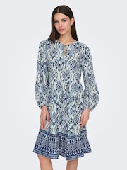 JDY White Floral Border Print Smock Dress - Image 1 of 6