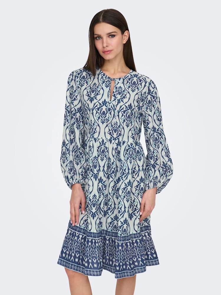 JDY White Floral Border Print Smock Dress - Image 1 of 6