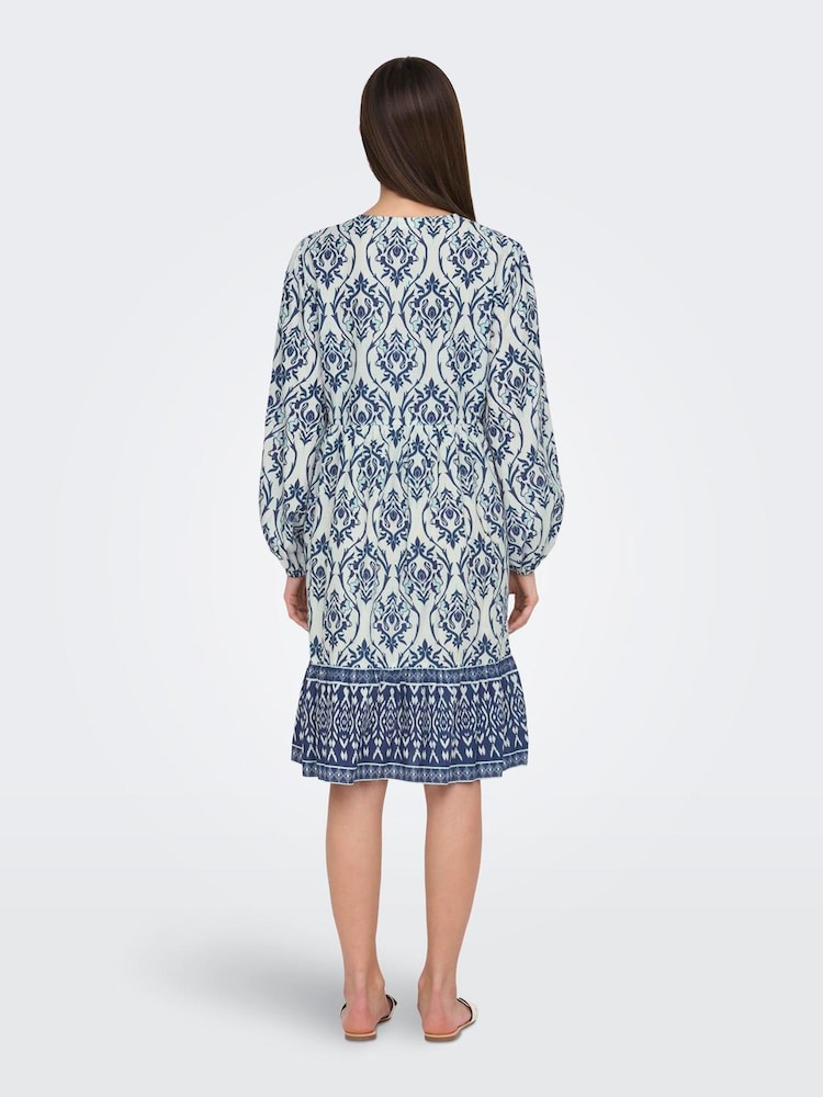 JDY White Floral Border Print Smock Dress - Image 2 of 6