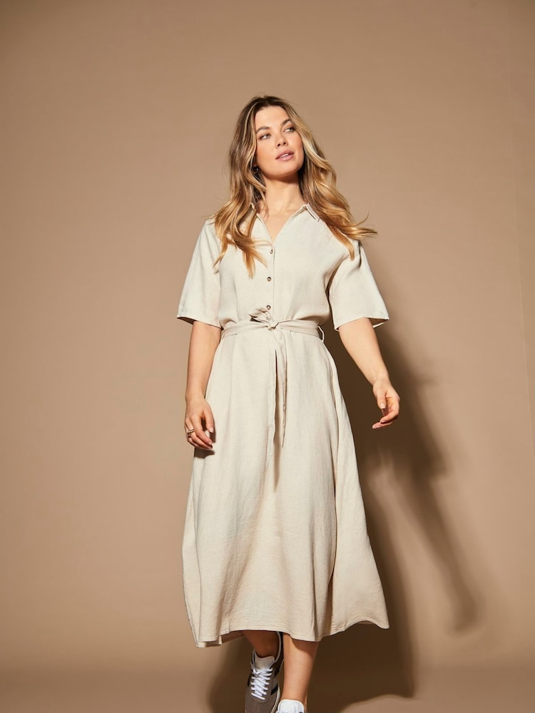 JDY Grey Linen Blend Midi Shirt Dress - Image 1 of 8