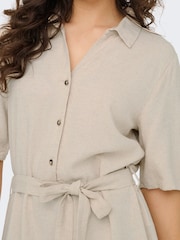 JDY Grey Linen Blend Midi Shirt Dress - Image 10 of 12