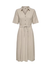 JDY Grey Linen Blend Midi Shirt Dress - Image 11 of 12